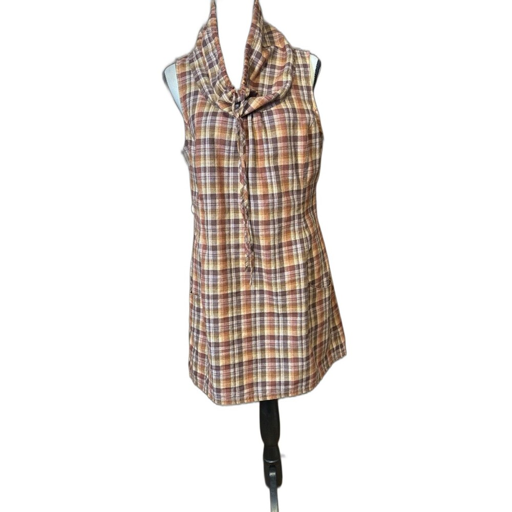 Patagonia Fortuity Dress Jumper Plaid Sleeveless Cowl Neck Pockets Size 8